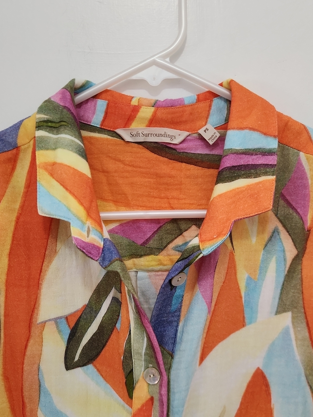 Soft Surroundings Women's Colorful 100% Cotton Button Up Top Size Petite Small - Picture 10 of 10